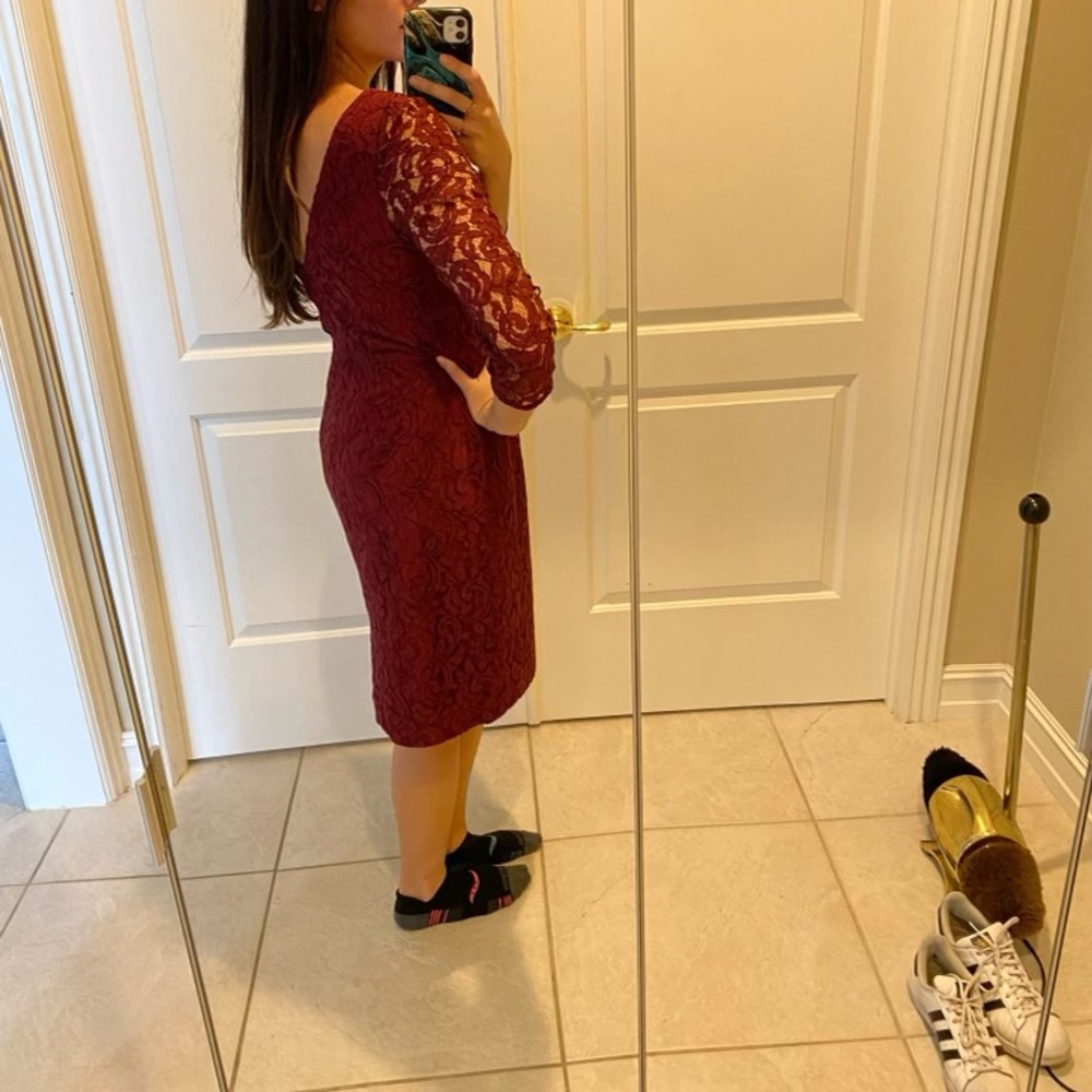 Jcrew burgundy lace dress, low back. NWT! - Picture 6 of 11